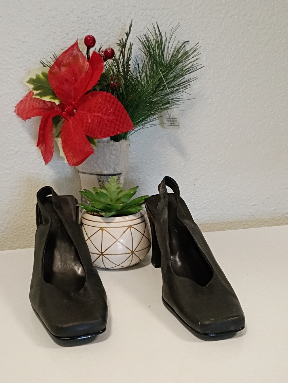 Connie Black Square-Toe Slingback Block Heels